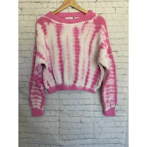 LUSH pink and white tie-dye fun chunky sweater size S